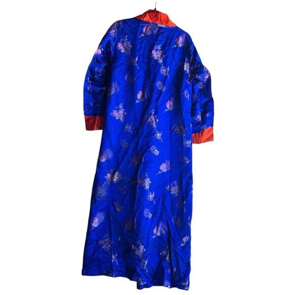 Vintage Men's Silk? Satin Robe Floral Brocade Blue Size LARGE with 3 Pockets - Picture 9 of 9